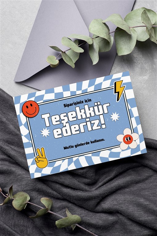 Beyaz Mavi Retro Teşekkür kartı 100 Adet Tek Yön Teşekkür Kartvizit