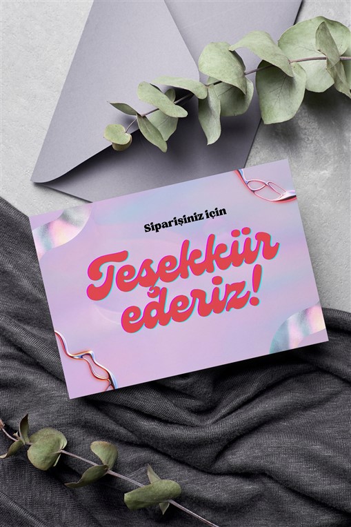 Kırmızı Mor Retro Holografik Teşekkür Kartı 100 Adet Tek Yön Teşekkür Kartvizit