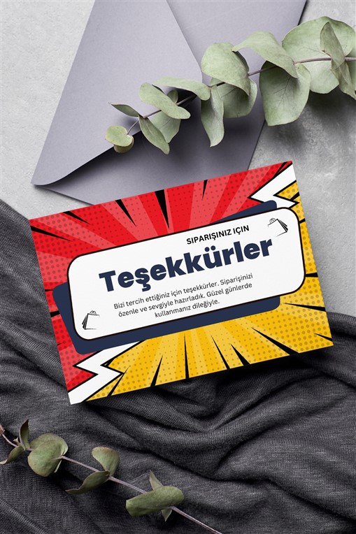 Kırmızı Sarı Modern Teşekkür kartı 100 Adet Tek Yön Teşekkür Kartvizit