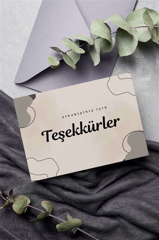 krem Minimalist teşekkürler kartı 100 Adet Tek Yön Teşekkür Kartvizit