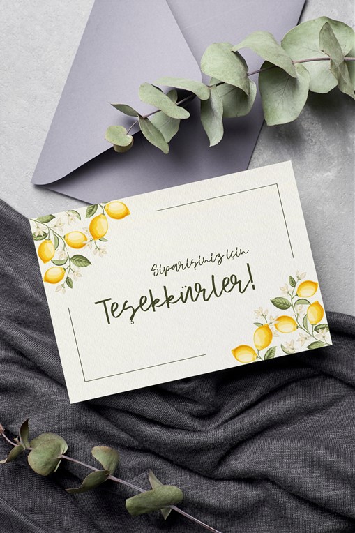 Limonlu Teşekkür Kartı 100 Adet Tek Yön Teşekkür Kartvizit