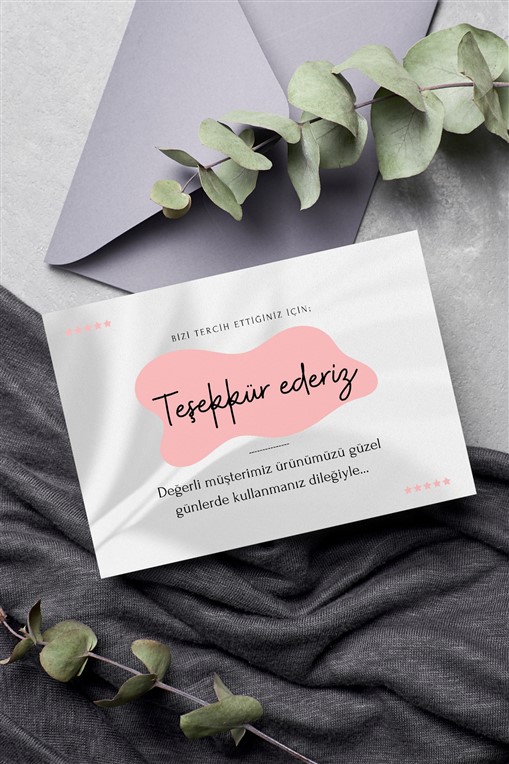 Pembe-Siyah Parlak Minimal Modern Teşekkür Kartı Tasarımı 100 Adet Tek Yön Teşekkür Kartvizit