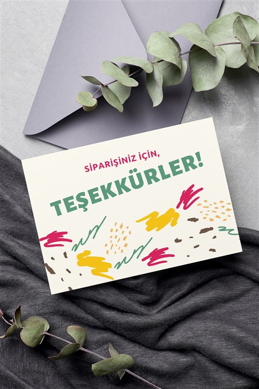 Renkli Eğlenceli Teşekkür Kartı 100 Adet Tek Yön Teşekkür Kartvizit