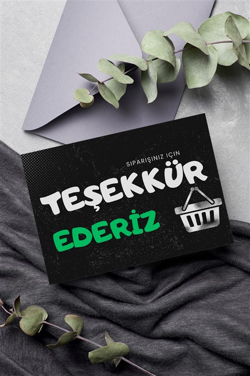 Siyah Yeşil Kalın Teşekkür Kartı 100 Adet Tek Yön Teşekkür Kartvizit