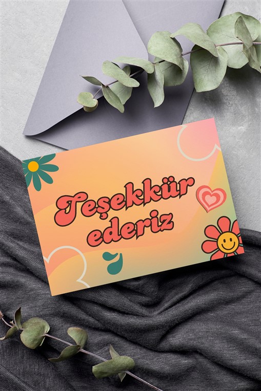 Yeşil Kırmızı Retro Teşekkür Kartı 100 Adet Tek Yön Teşekkür Kartvizit